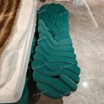 Green Wave-Shaped Velvet Bed Bench with Gold Stainless Steel Trim